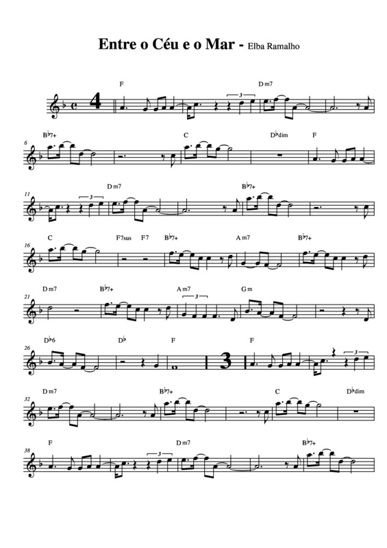 Partitura da música Entre o Céu e o Mar (Novela Porto dos Milagres)
