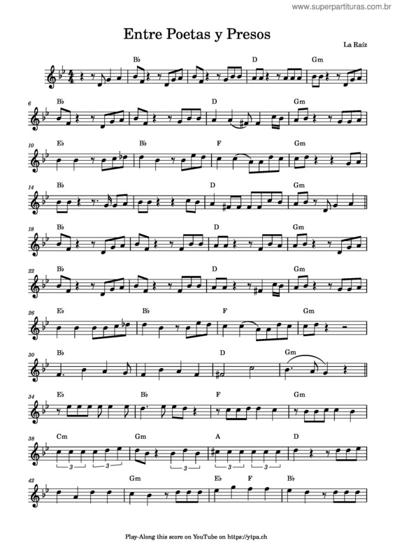 Partitura da música Entre Poetas Y Presos – La Raíz