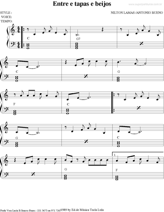 Partitura da música Entre Tapas e Beijos v.2