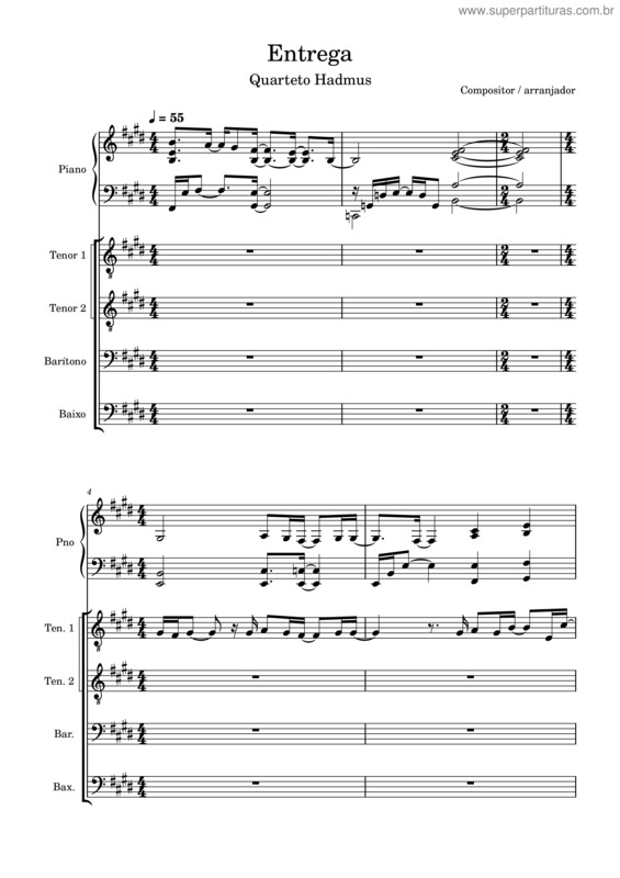 Partitura da música Entrega – Quarteto