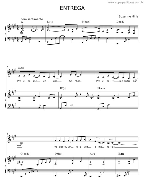 Partitura da música Entrega – Suzanne Hirle