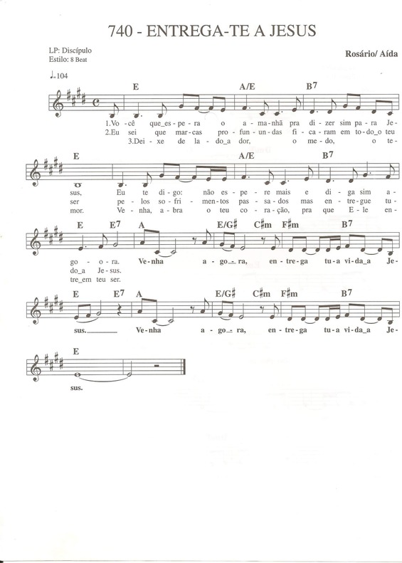 Partitura da música Entrega-te a Jesus