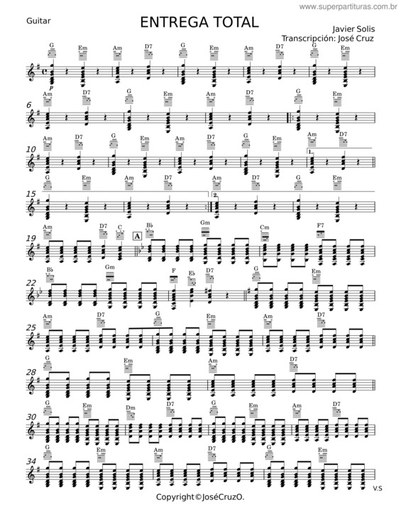 Partitura da música Entrega Total – Conjunto Primavera, Javier Solis