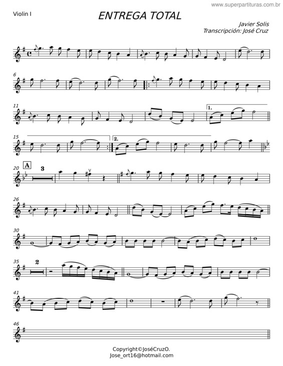 Partitura da música Entrega Total – Javier Solís