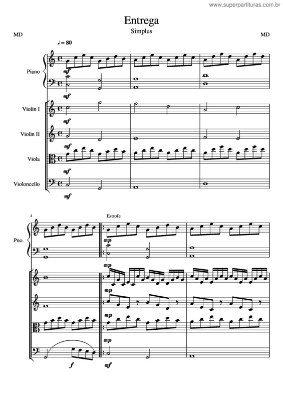 Partitura da música Entrega