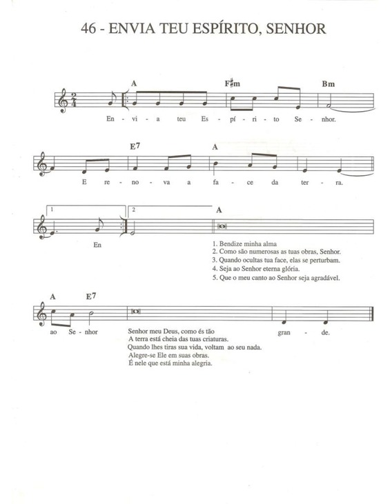 Partitura da música Envia Teu Espírito Senhor