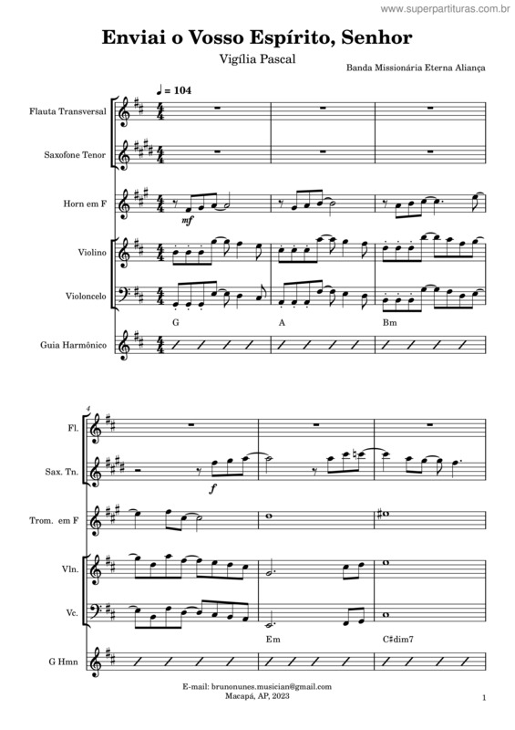 Partitura da música Enviai O Vosso Espírito, Senhor