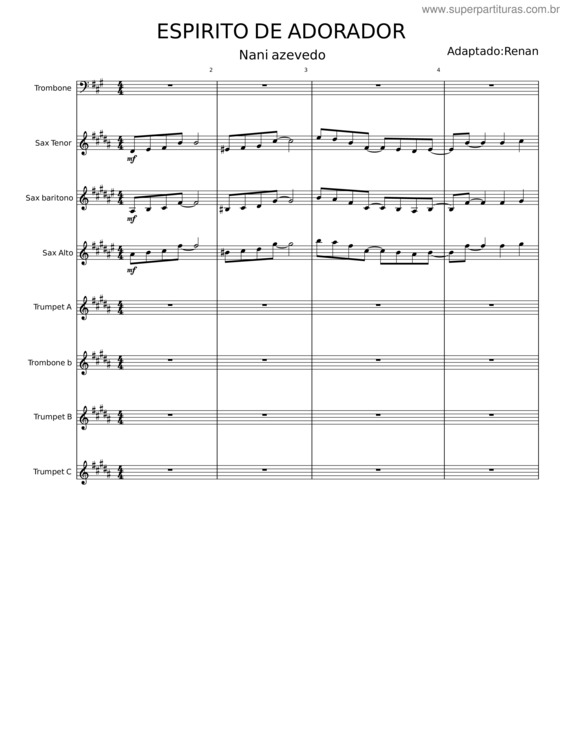 Partitura da música Epirito De Adorador – Nani Azevedo