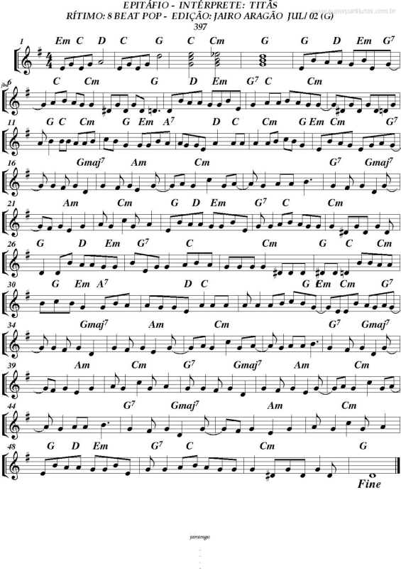 Partitura da música Epitáfio v.2