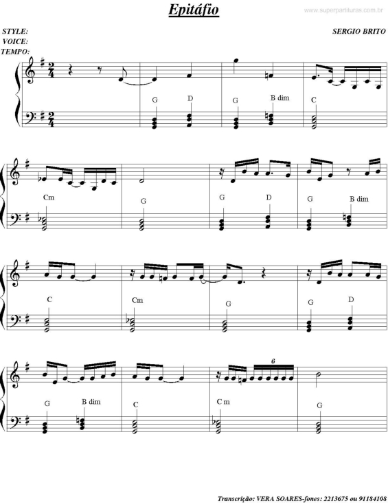 Partitura da música Epitáfio v.5