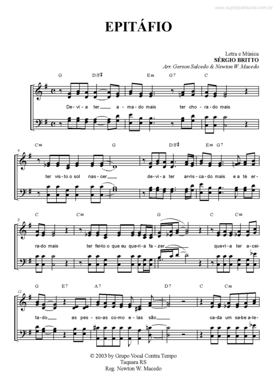 Partitura da música Epitáfio v.6