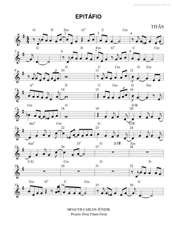 Partitura da música Epitáfio