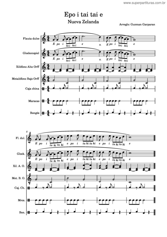 Partitura da música Epo I Tai Tai – Misc Traditional Epo I Tai Arreglo