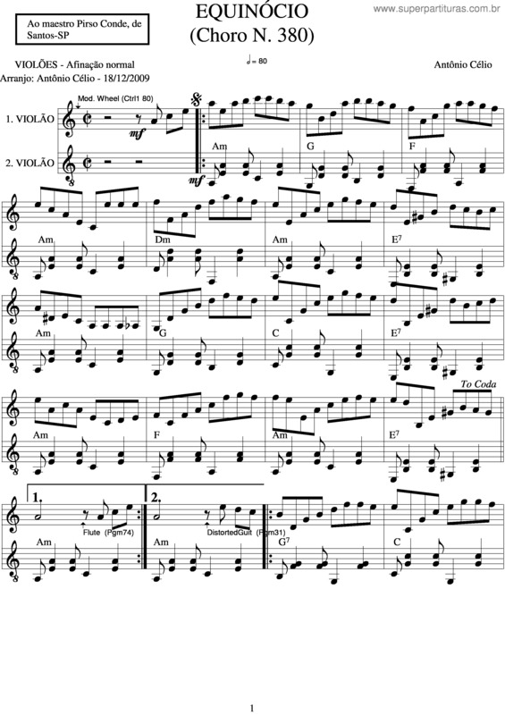 Partitura da música Equinócio v.2