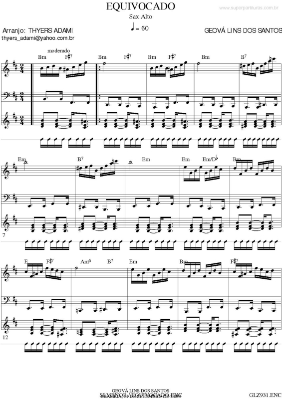 Partitura da música Equivocado v.2