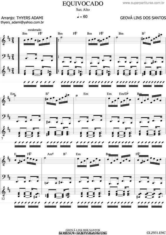 Partitura da música Equivocado v.3