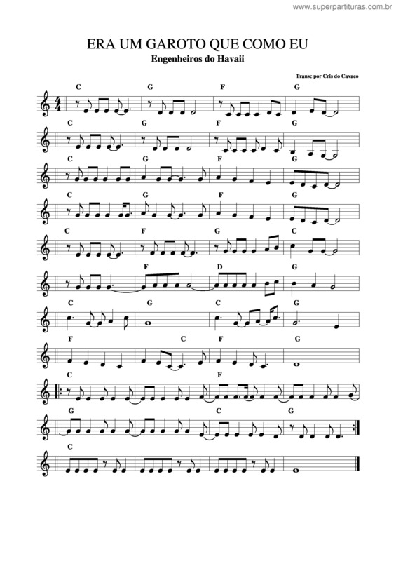 Partitura da música Era Um Garoto, Que Como Eu