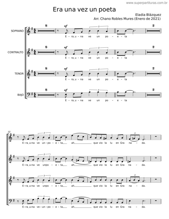 Partitura da música Era Una Vez Un Poeta – Eladia Blázquez