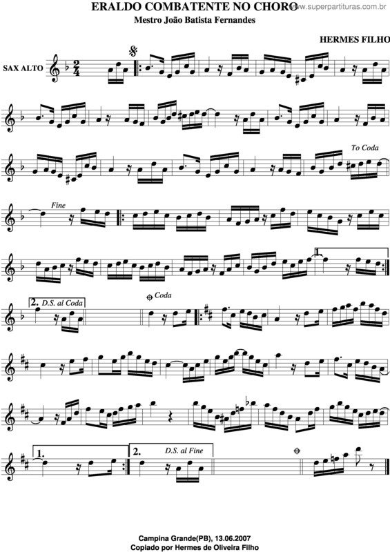 Partitura da música Eraldo Combatente No Choro