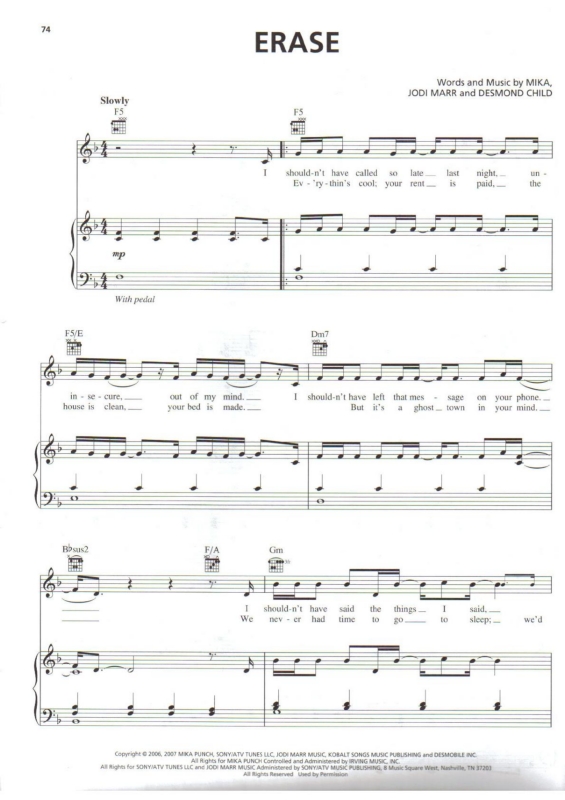 Partitura da música Erase