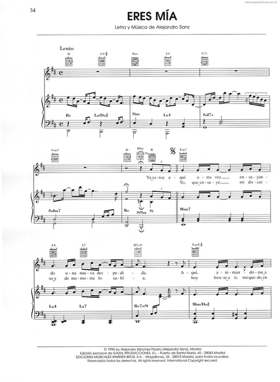 Partitura da música Eres Mía v.2