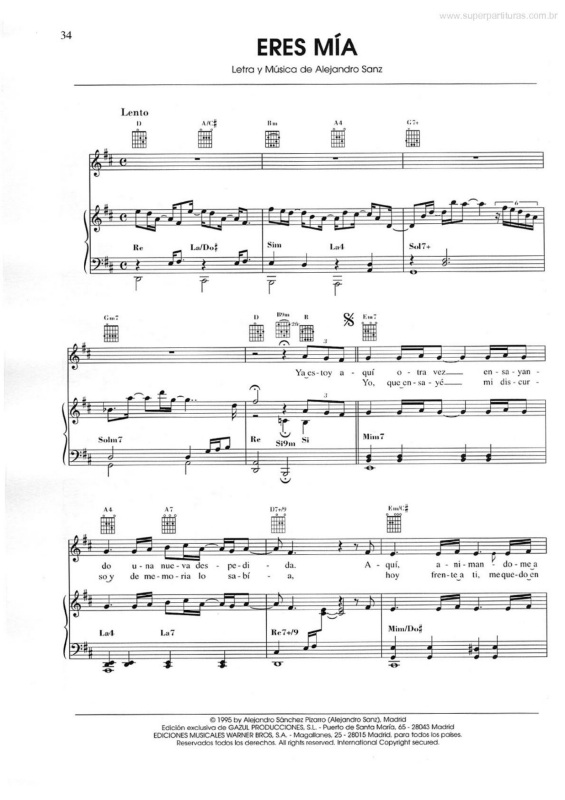 Partitura da música Eres Mía