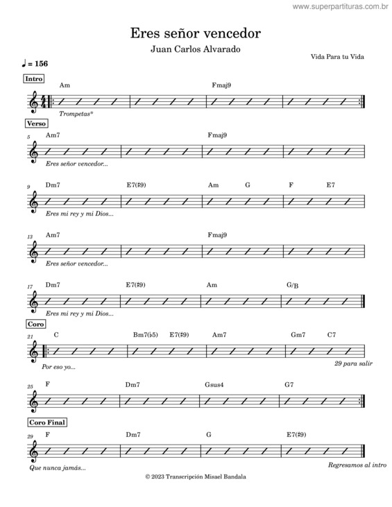 Partitura da música Eres Senor Vencedor – Juan Carlos Alvarado Eres Señor Vencedor