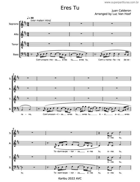 Partitura da música Eres Tu – Juan Carlos Calderón