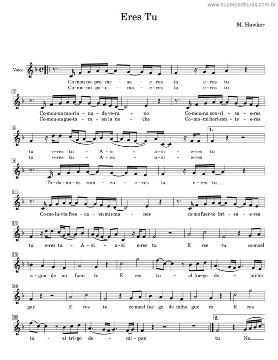 Partitura da música Eres Tu – M. Hawker