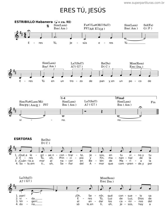 Partitura da música Eres Tú, Jesús