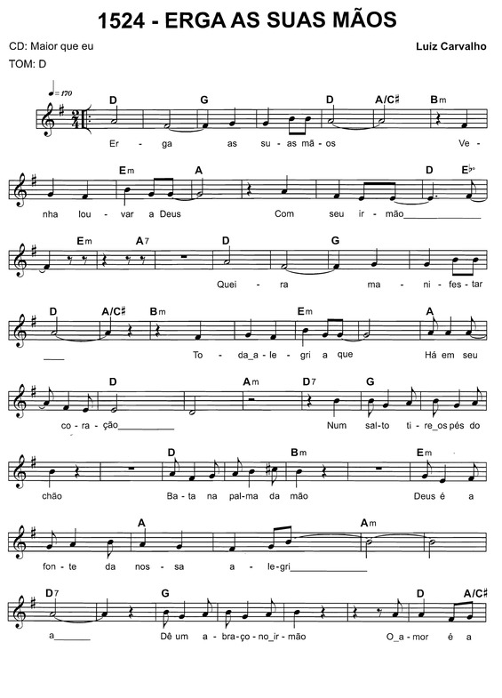 Partitura da música Erga Suas Mãos