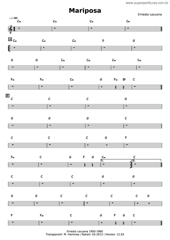 Partitura da música Ernesto Lecuona – Mariposa