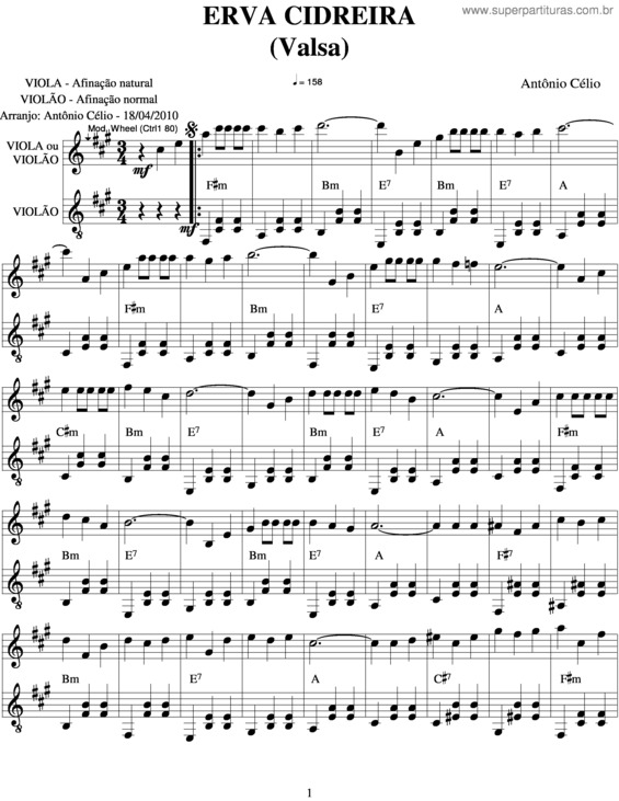Partitura da música Erva Cidreira