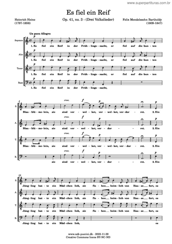 Partitura da música Es Fiel Ein Reif, Op. 41, No. 3