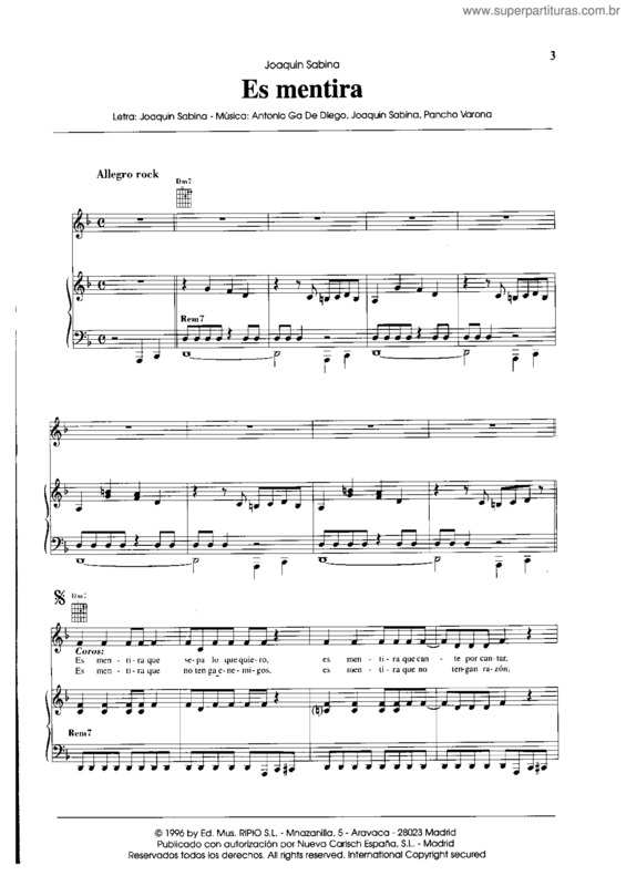 Partitura da música Es Mentira