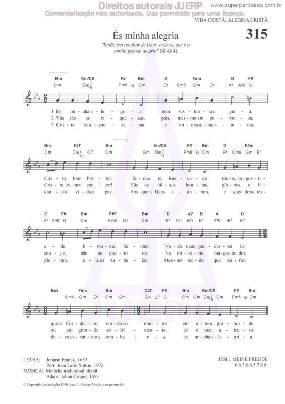 Partitura da música És Minha Alegria - 315 HCC
