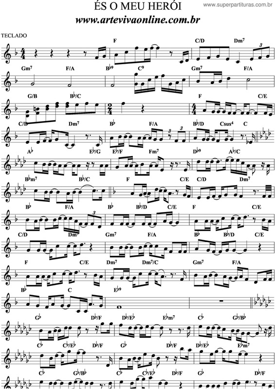 Partitura da música És O Meu Herói