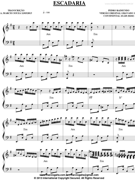 Partitura da música Escadaria v.2