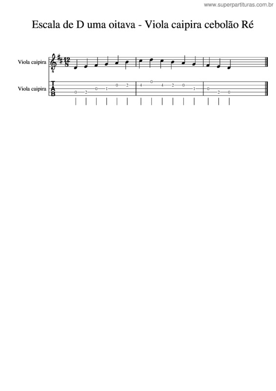 Partitura da música Escala De D Uma Oitava – Viola Caipira Cebolão Mi v.2