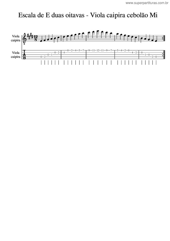 Partitura da música Escala De E Duas Oitavas – Viola Caipira Cebolão Mi