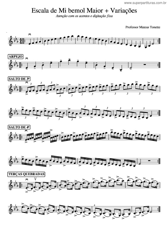 Partitura da música Escala De Mi Bemol Maior + Variações