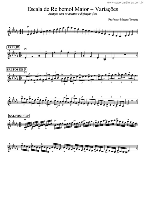 Partitura da música Escala De Re Bemol Maior + Variações