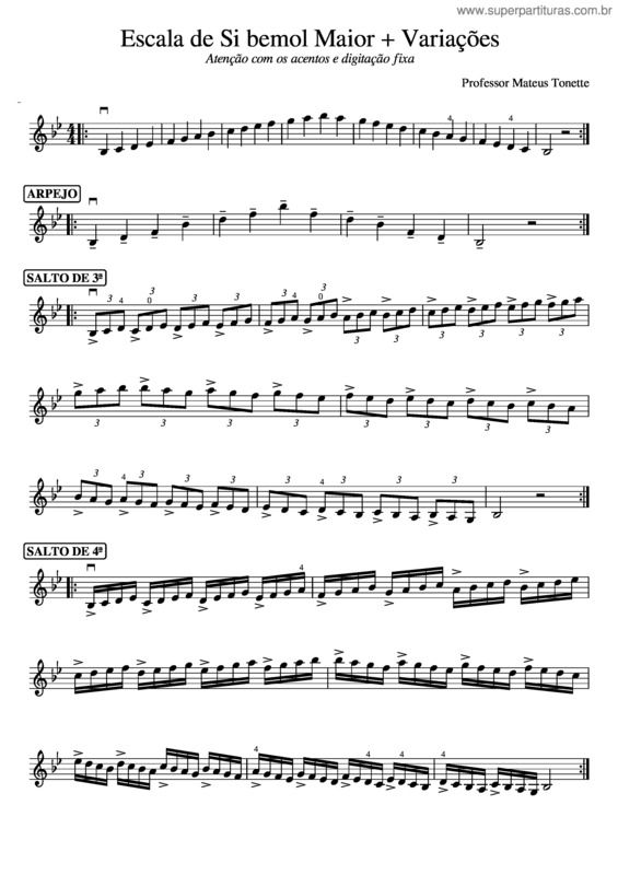 Partitura da música Escala De Si Bemol Maior + Variações