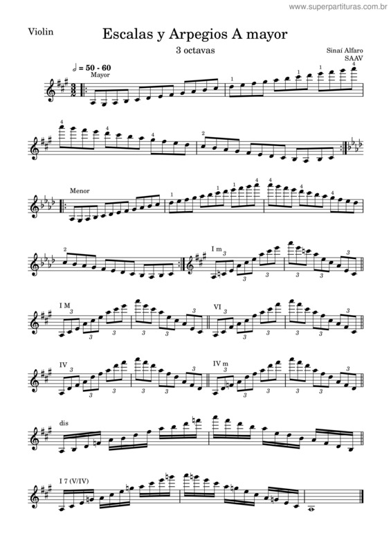 Partitura da música Escalas Y Arpegios  De A Mayor – 3 Octavas