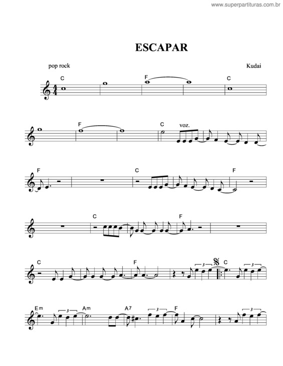 Partitura da música Escapar