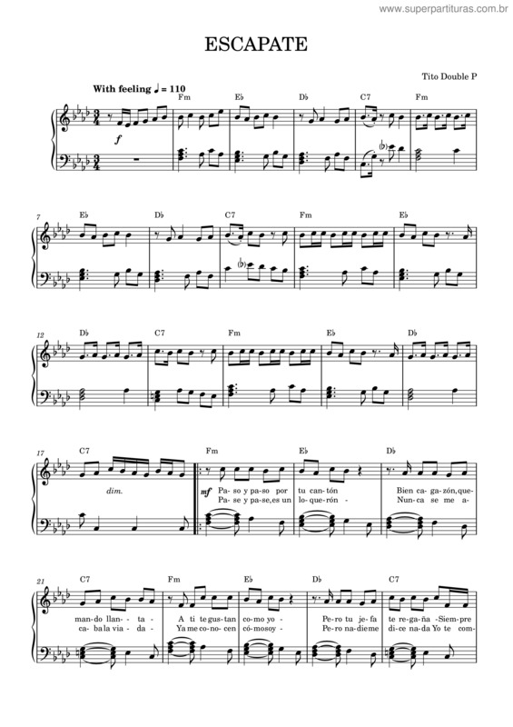 Partitura da música Escapate – Tito Double P