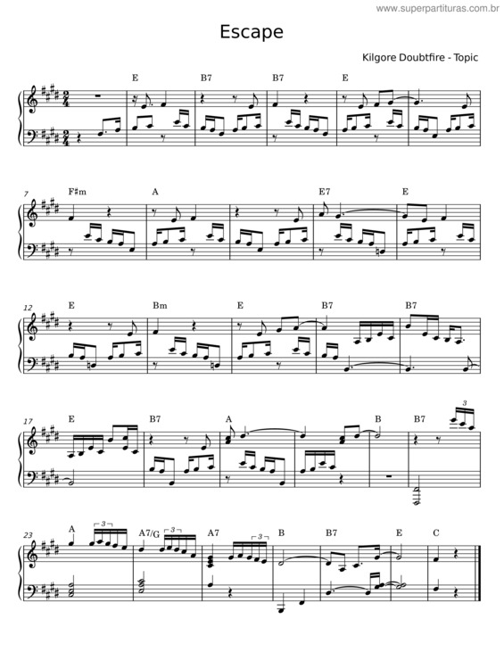 Partitura da música Escape – Kilgore Doubtfire v.3