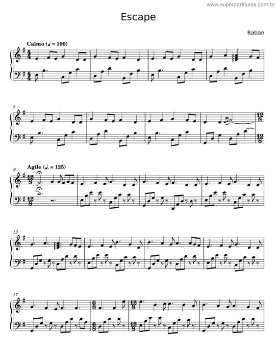 Partitura da música Escape – Raban
