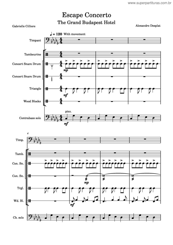 Partitura da música Escape Concerto – Alexandre Desplat