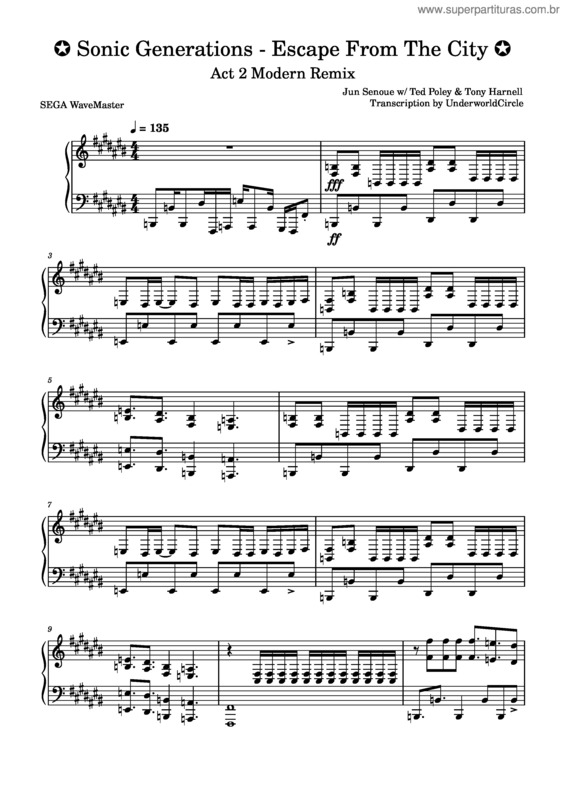 Partitura da música Escape From The City – Sonic Generations Modern